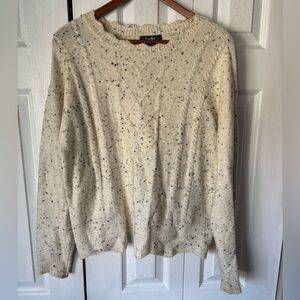 Belle by Belldini White Knit Sweater with Scalloped Neckline Size Medium